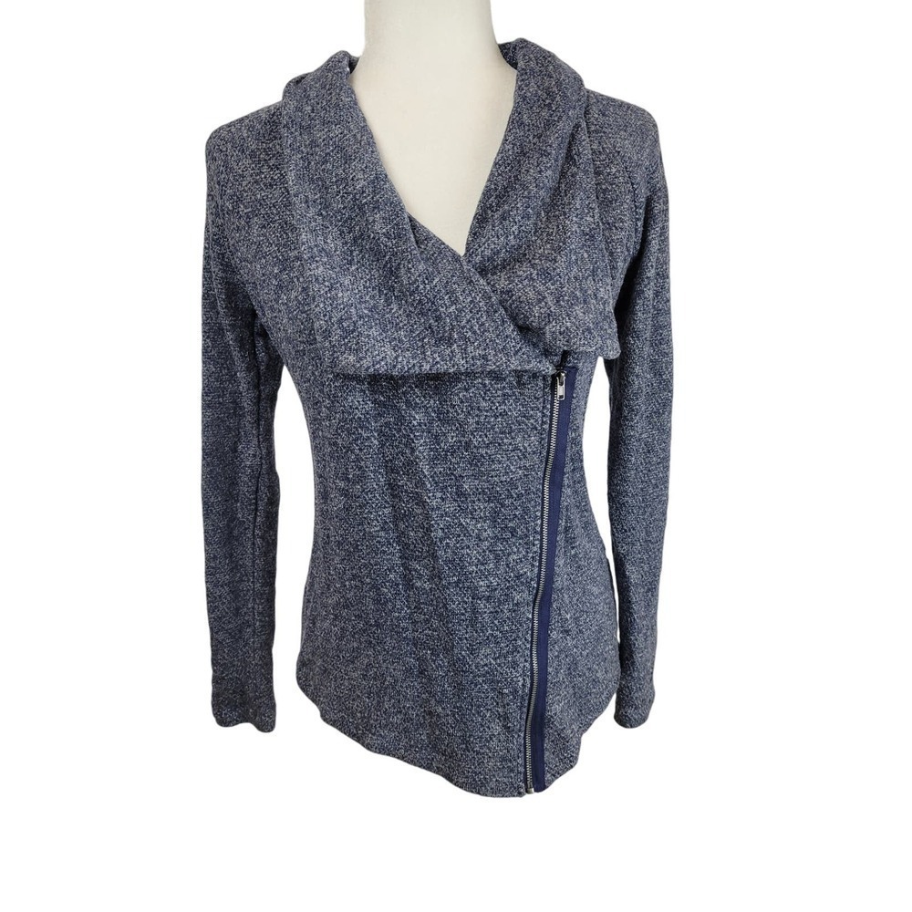Women's INC Lightweight 3/4 Zip Moto Style Sweater Cardigan Jacket in Blue